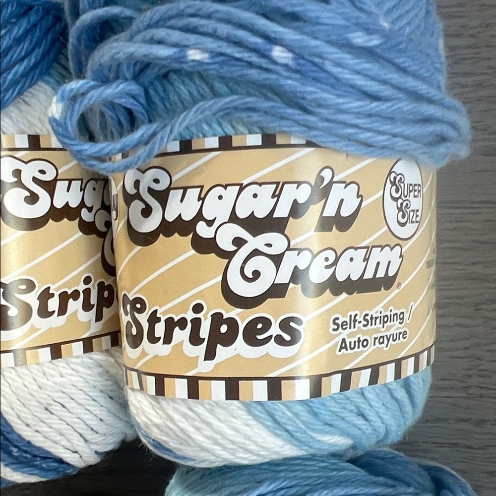 Lily Stripes Self-Striping Cotton Yarn - Blue and White- lot of 3 skeins - Picture 3 of 6